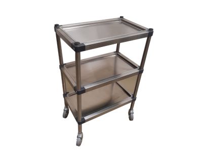 Guéridon mobile 3 plateaux amovibles pour soins en Inox 49x30x78cm
