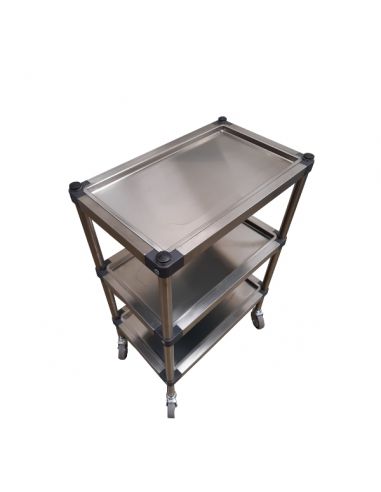 Guéridon mobile 3 plateaux amovibles pour soins en Inox 49x30x78cm Guéridon mobile 3 plateaux amovibles pour soins en Inox 49x30x78cm