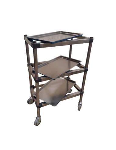 Guéridon mobile 3 plateaux amovibles pour soins en Inox 49x30x78cm Guéridon mobile 3 plateaux amovibles pour soins en Inox 49x30x78cm