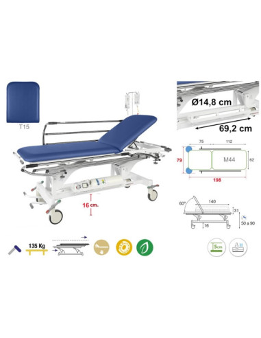 Hydraulic height adjustable Stretcher 198x79x50/90cm Color to be precised Hydraulic height adjustable Stretcher 198x79x50/90cm Color to be precised