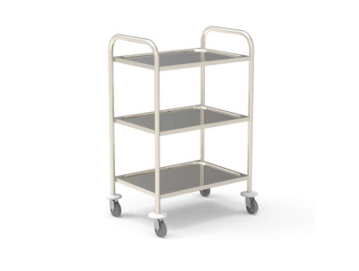 Stainless steel medical trolley 18/10 600x430mm, 3 stamped trays Without guard rails, delivered unassembled