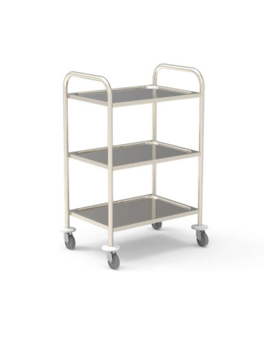 Stainless steel medical trolley 18/10 600x430mm, 3 stamped trays Without guard rails, delivered unassembled