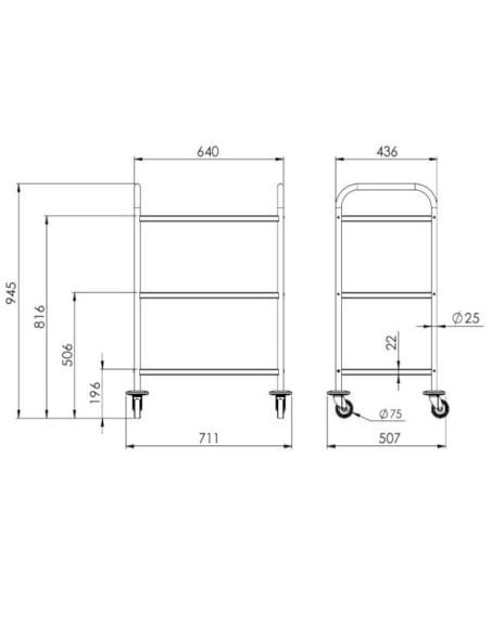 Guéridons en inox 18/10 - 600 x 430 mm, 3 plateaux emboutis Sans galerie, Livrés démontés