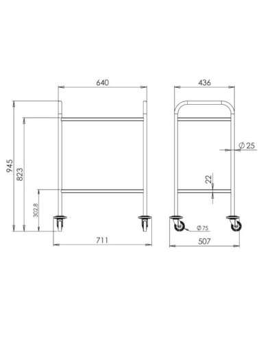 Guéridons en inox 18/10 - 750 x 500 mm, 2 plateaux emboutis Sans galerie, Livrés démontés Guéridons en inox 18/10 - 750 x 500 mm, 2 plateaux emboutis Sans galerie, Livrés démontés