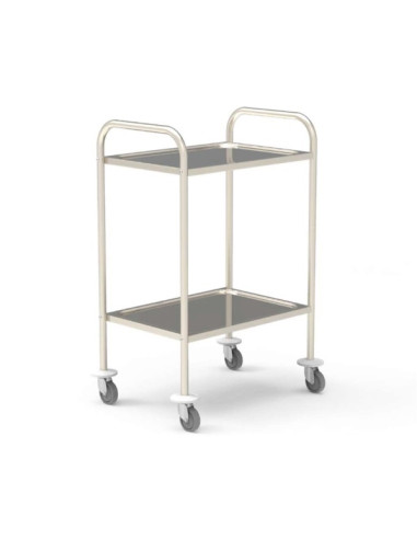 Stainless steel medical trolley 18/10 900x600mm, 2 stamped trays Without guard rails, delivered unassembled