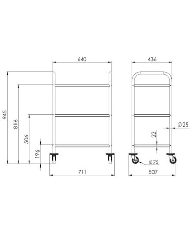 Stainless steel medical trolley 18/10 900x600mm, 3 stamped trays Without guard rails, delivered unassembled Stainless steel medical trolley 18/10 900x600mm, 3 stamped trays Without guard rails, delivered unassembled