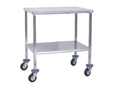 Welded table smooth top 2 trays - trays size: 600 x 400 mm Rounded corner - Antistatic wheels Ø100mm+PC