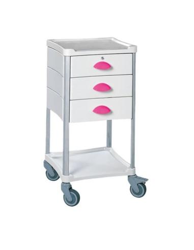 Medical trolley Resine 400x400 2 trays+3 drawers 1 with key- fuchsia