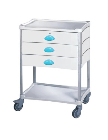 Medical trolley Resine 600x400 2 trays+3 drawers 1 with key- blue pop