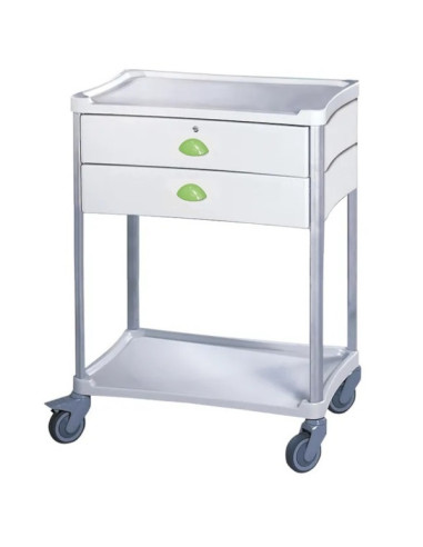 Medical trolley Resine 600x400 2 trays+2 drawers1with key-apple green