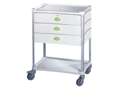 Medical trolley Resine 600x400 2 trays+3 drawers1with key-apple green