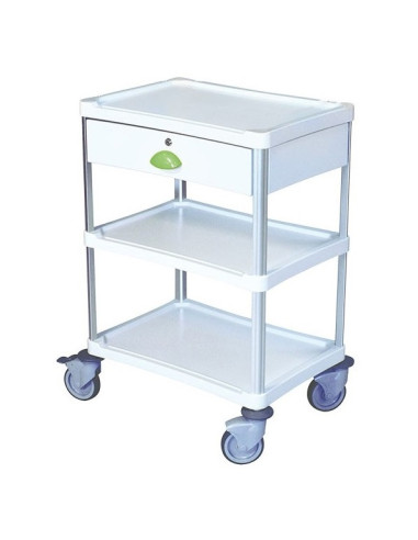 Medical trolley Resine 600x400 3 trays + 1 key drawer - apple green