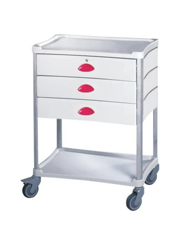 Medical trolley Resine 600x400 2 trays+3 drawers 1 with key- fuchsia