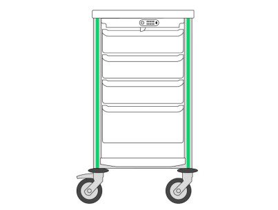 Medical trolley Agily 400x400 3 trays H.115 +1 tray H.195-apple green 1 upper+lower thermoplastic shelf, 1 coded cover