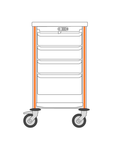 Guéridon Agily 400x400: 3 bacs H.115 +1 bac H.195 - orange 1 tablette supérieure+inférieure en thermoplastique,1 capot àcode