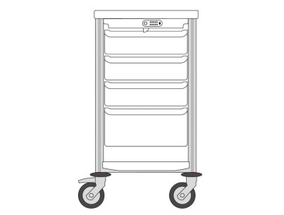 Medical trolley Agily 400x400 3 trays H.115 +1 tray H.195 -pearl grey 1 upper+lower thermoplastic shelf, 1 coded cover