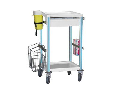 Medical trolley Agily 400x400 1 tray H.115+glove hold,needle-blue pop needle collect,1 double mobile bin, 4 standard rails