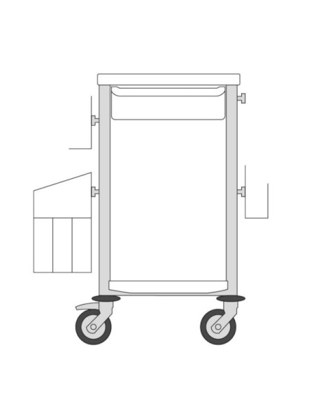 Guéridon Agily 400x400:1 bac H.115+supp.àgants, recup.aigui-bleu pop 1 poubelle mobile double, 4 rails normalisés