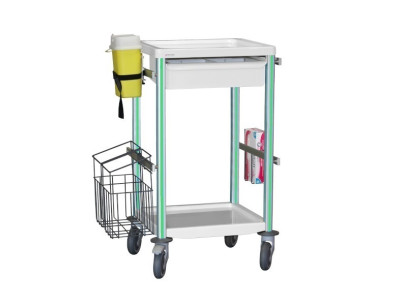 Guéridon Agily 400x400:1 bac H.115+supp.à gants, recup.aigui-vert pom 1 poubelle mobile double, 4 rails normalisés