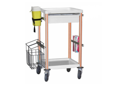 Guéridon Agily 400x400:1 bac H.115+supp.à gants, recup.aigui-orange 1 poubelle mobile double, 4 rails normalisés
