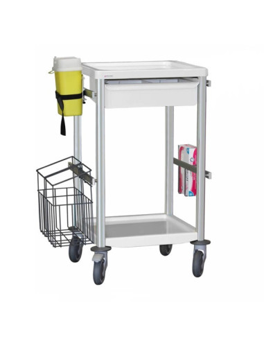 Medical trolley Agily 400x400 1trayH.115+glove hold,needle-pearl gray needle collect,1 double mobile bin, 4 standard rails