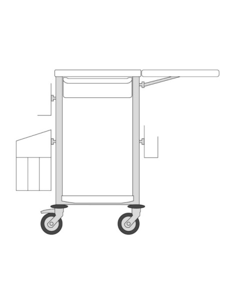 Medical trolley Agily 400x400 1trayH.115+glove hold,fold.tab-blue pop needle collect,1 double mobile bin, 4 standard rails