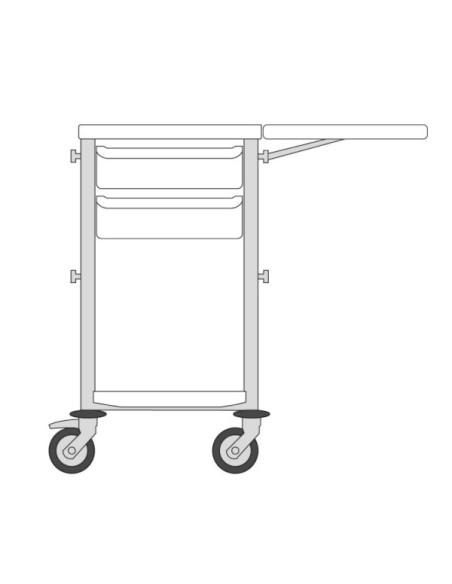 Medical trolley Agily 400x400 2 trays H.115+folding shelf - fuchsia 4 standard rails, bin with slides