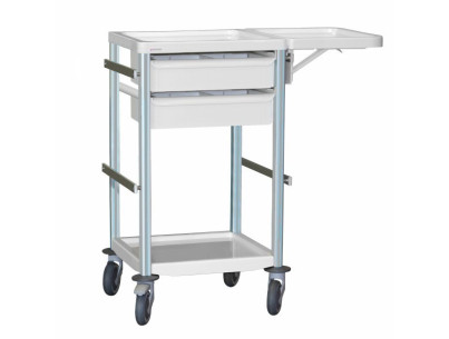 Medical trolley Agily 400x400 2 trays H.115+folding shelf -pearl gray 4 standard rails, bin with slides