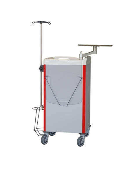 Neop 400x400 emergency equipped trolley 5 telescopic drawers col. red, support for:cardiac massage,monitoring, oxygene bottle