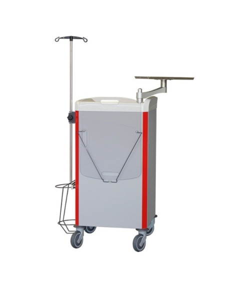 Neop 400x400 emergency equipped trolley 6 telescopic drawers col. red, support for:cardiac massage,monitoring, oxygene bottle