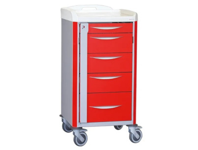 Neop 400x400 emergency basic trolley 5 telescopic drawers red color, support and board for cardiac massage