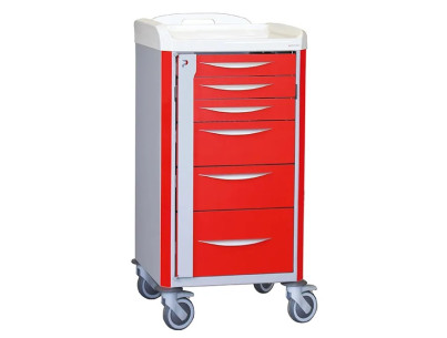 Neop 400x400 emergency basic trolley 6 telescopic drawers red color, support and board for cardiac massage