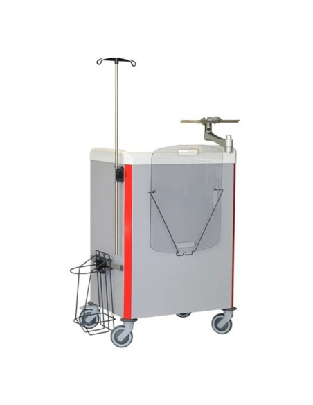 Neop 600x400 emergency equipped trolley 5 attached drawers red color, support and board for cardiac massage, monitoring support