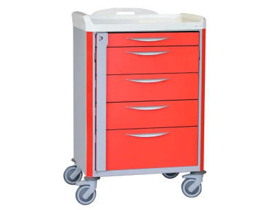 Neop 600x400 H100 emergency basic trolley 5 telescopic drawers red color, support and board for cardiac massage