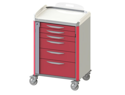 Neop 600x400 H100 emergency basic trolley 6 telescopic drawers red color, support and board for cardiac massage