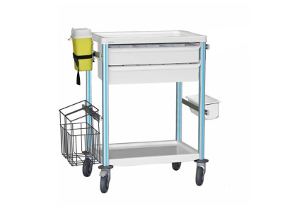 Medical trolley Agily 600x400 2 trays H.115+bin+needle col.+stor-blue 4 standard rails, bin with slides
