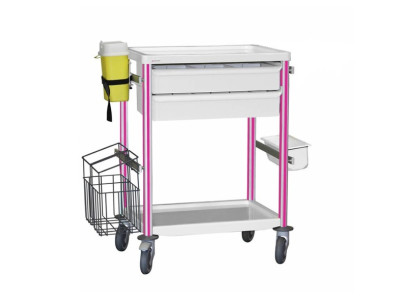 Medical trolley Agily 600x400 2trays H.115+bin+needle col.+stor-fuchs 4 standard rails, bin with slides