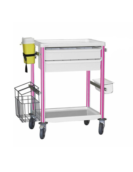 Medical trolley Agily 600x400 2trays H.115+bin+needle col.+stor-fuchs 4 standard rails, bin with slides