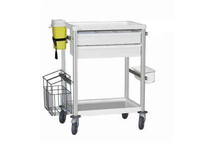Medical trolley Agily 600x400 2trays H.115+bin+needle col.+stor-grey 4 standard rails, bin with slides