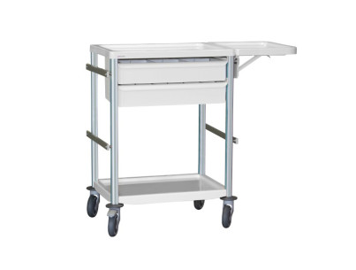 Medical trolley Agily 600x400 2 trays H.115 + folding tablet-grey 4 standard rails, bin with slides