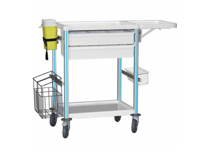 Guéridon Agily 600x400: 2 bacs H.115+tabl.rabatt.+rang.+poub-bleu pop support récupérateur aiguille,4 rails normalisés