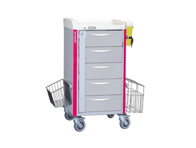 Neop 400x400 nursing trolley 5 telescopic drawers H160-magenta pink code lock, 1 trash, 1 basket, 1 needle collector holder
