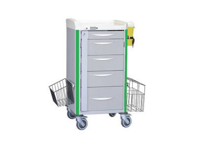 Neop 400x400 nursing trolley 5 telesc. drawers 1s/3m/1b-apple green , code lock, trash, basket, needle collector holder