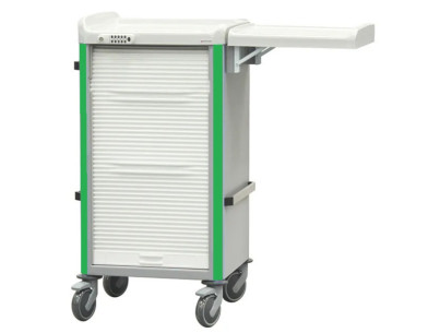 Neop 400x400 nursing trolley 5 attached drawers 1s/3m/1b-apple green, code lock,3 rails,folding exten.shelf,wrinkle closu