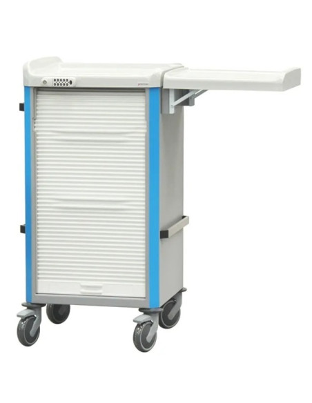 Neop 400x400 nursing trolley 5 attached drawers 1s/3m/1b-sky blue, code lock,3 rails,folding exten.shelf,wrinkle closu