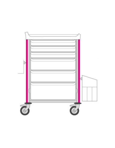 Neop 600x400 nursing trolley 6 attach.drawers no closure-magenta pink drawers:3H75-2H155-1H235,needle collector holder, trash