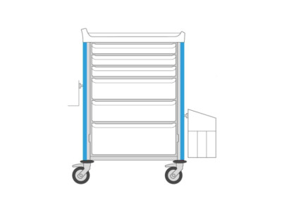 Neop 600x400 nursing trolley 6 attach.drawers no closure-sky blue attached drawer:3H75-2H155-1H235,needle collector holder,trash