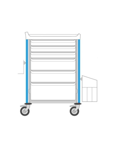 Neop 600x400 nursing trolley 6 attach.drawers no closure-sky blue attached drawer:3H75-2H155-1H235,needle collector holder,trash