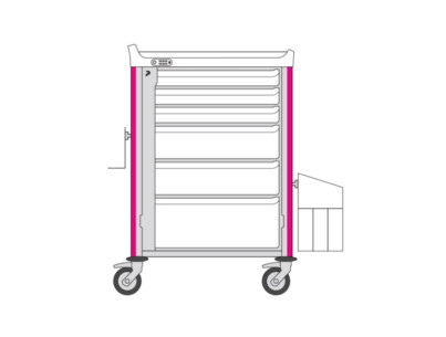 Neop 600x400 nursing trolley 6 attached drawers -magenta pink drawers: 3H75-2H155-1H235,needle collector holder,simp trash