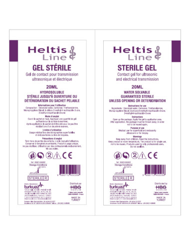 Gel échographie stérile 20ml unidose HELTIS LINE sans paraben Bte de distributrice de 48 Gel échographie stérile 20ml unidose HELTIS LINE sans paraben Bte de distributrice de 48